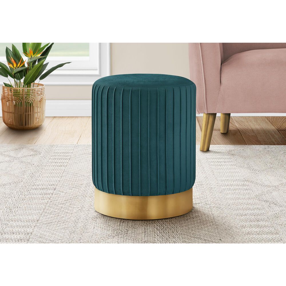 Monarch Specialties Ottoman with Gold Metal Base in Turquoise, , large