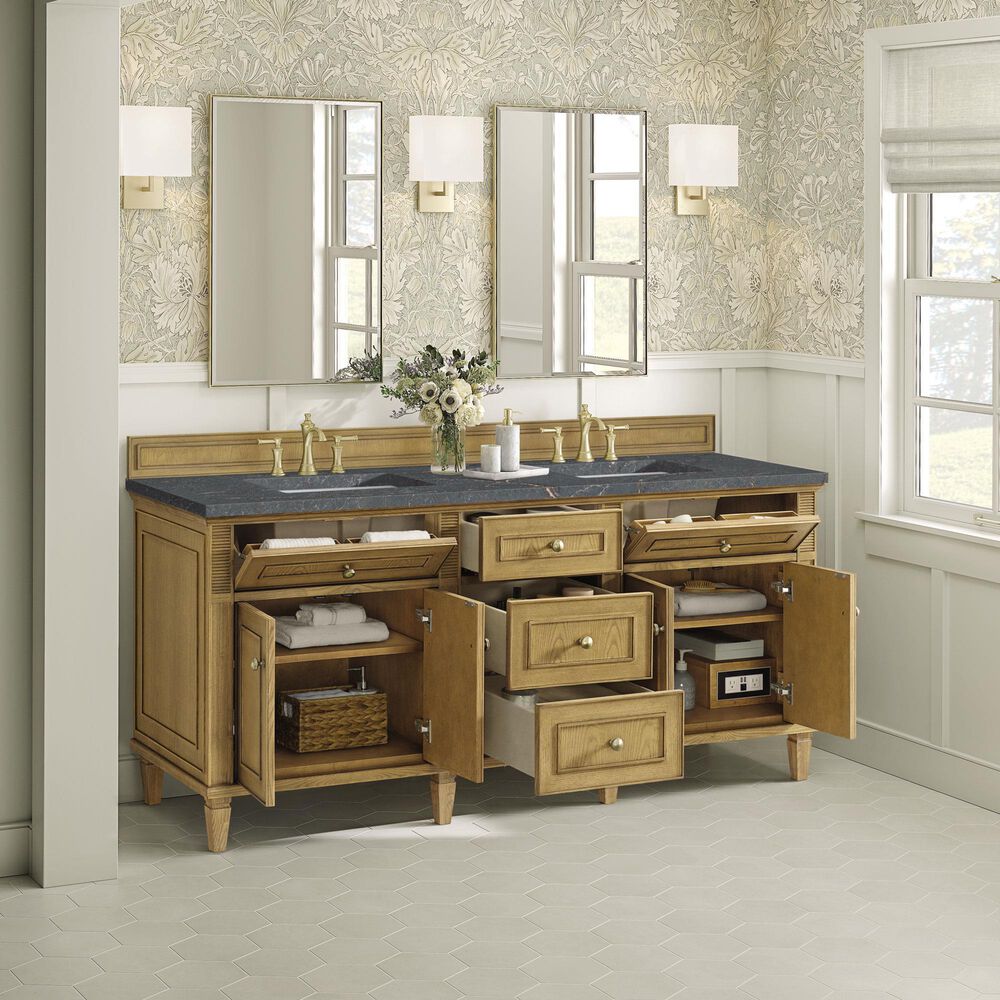 James Martin Vanities Lorelai 72&quot; Double Vanity in Light Natural Oak with 3 cm Parisien Bleu Quartz Top, , large