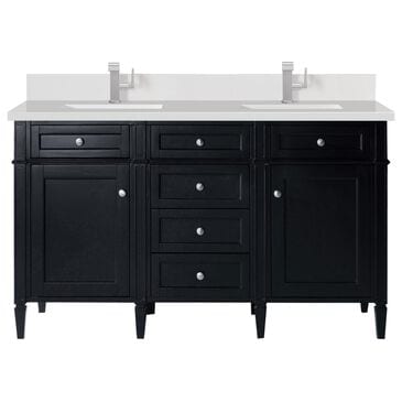James Martin Vanities Brittany 60" Double Bathroom Vanity in Black Onyx with 3 cm White Zeus Quartz Top and Rectangular Sinks, , large