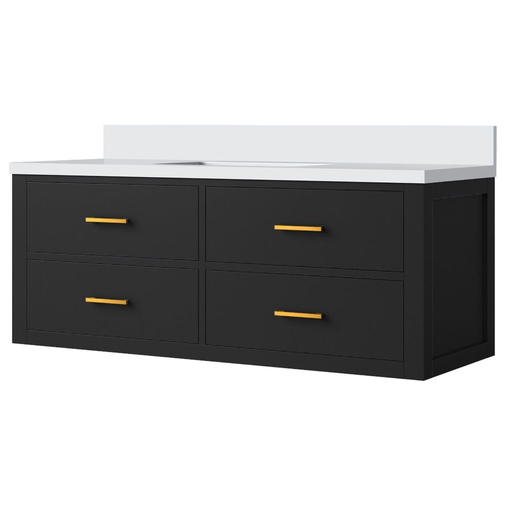 Lexora Home Castor 48" Single Bathroom Vanity in Black with 2 cm White Quartz Top and Rectangular Sink, , large
