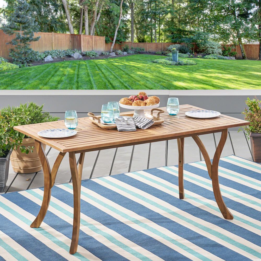 Hearth and Haven Outdoor 59 Inch Rectangular Solid Wood Table Dining Table in Teak, , large