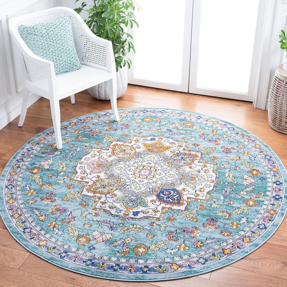 Safavieh Aria 6&#39;6&quot; Round Turquoise and Ivory Area Rug, , large
