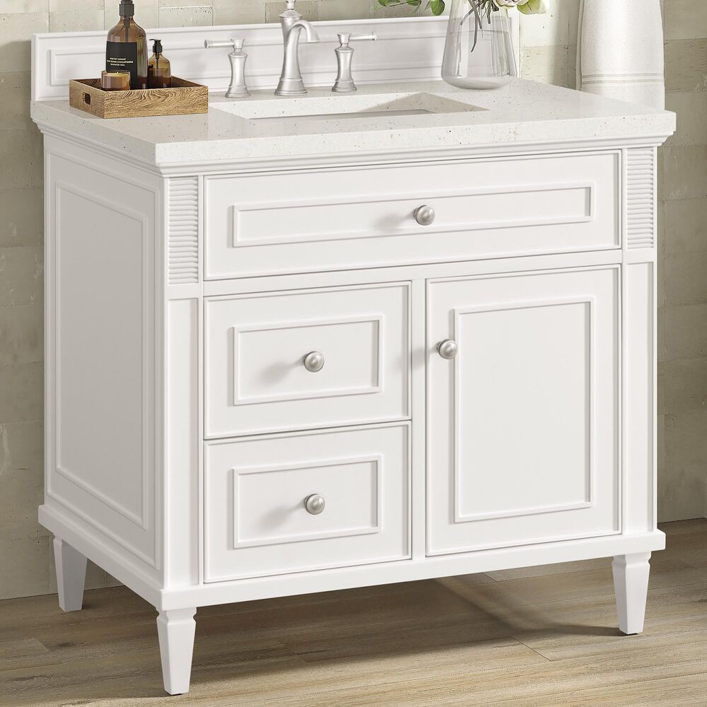 James Martin Vanities Lorelai 36&quot; Single Vanity in Bright White with 3 cm Lime Delight Quartz Top, , large