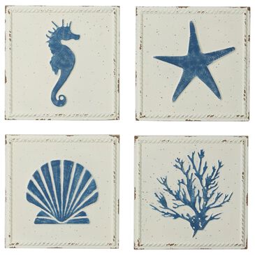 Maple and Jade 12" x 12" Wall Decor in Cream and Blue (Set of 4), , large