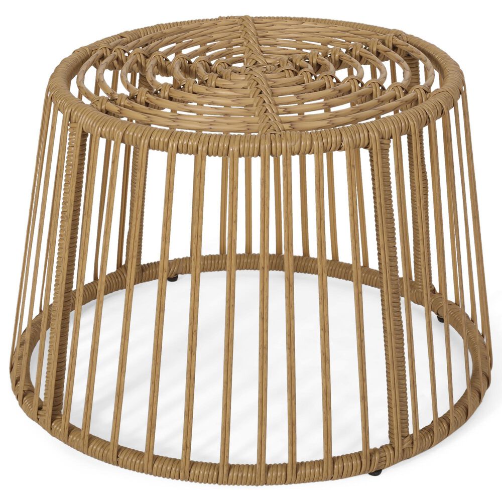 Hearth and Haven Elaine Outdoor Faux Rattan Side Table with Cage Frame Design in Light Brown, , large