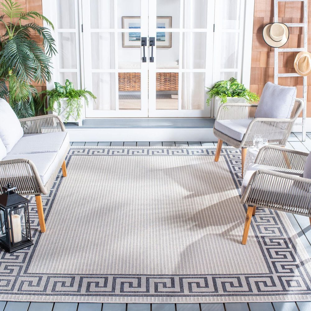 Safavieh Bermuda Traditional 8&#39; x 10&#39; Ivory and Blue Indoor/Outdoor Area Performance Rug, , large