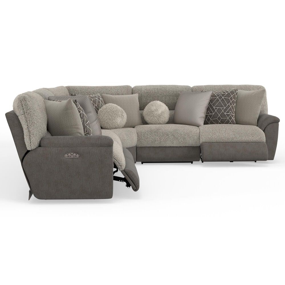 Catnapper Rendezvous 5-Piece Power Reclining Symmetrical Sectional in Slate and Fawn, , large