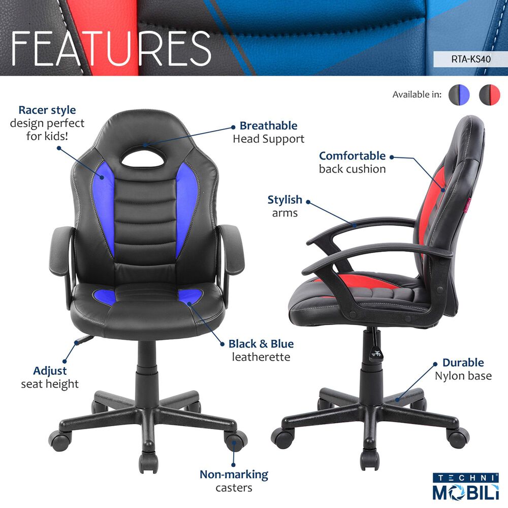 Rta Products Llc Kid&#39;s Gaming and Student Racer Chair with Wheels in Black and Red, , large