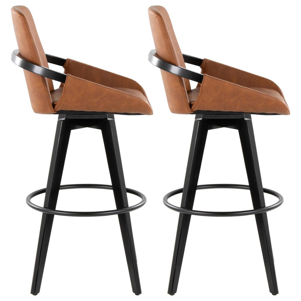 LumiSource Cosmo 30" Swivel Barstool with Camel Upholstery in Black (Set of 2), , large