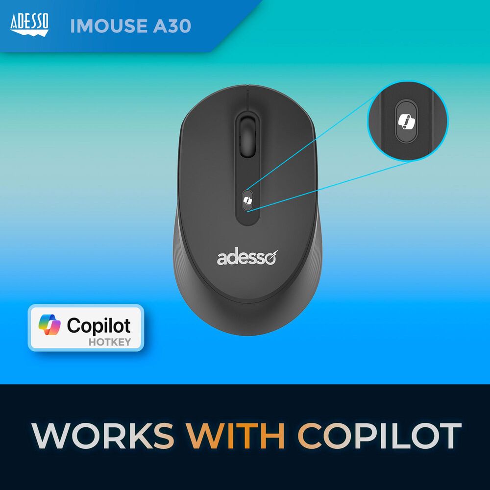 Adesso Wireless Mouse with AI Copilot Shortcut Button in Black, , large