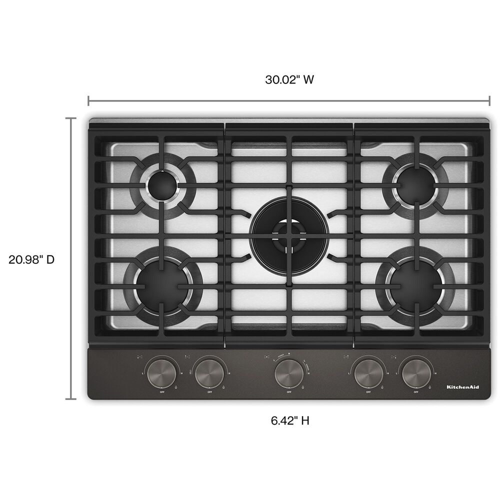 KitchenAid 30" Gas Cooktop with 5 Burners in Black Ore, , large