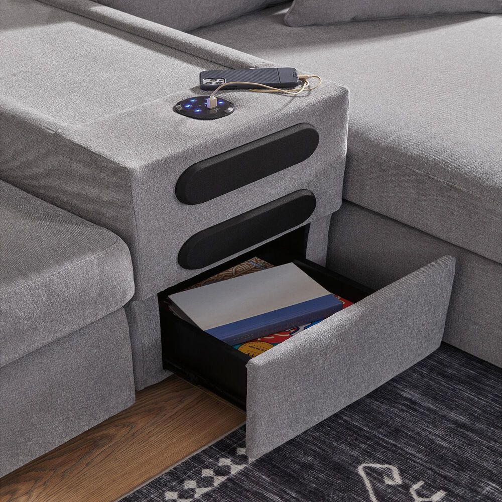 Ashley Modmax 5-Piece Sectional with Audio System and Storage Console in Granite, , large