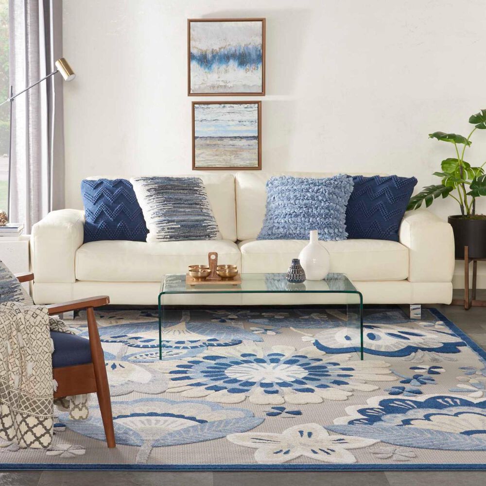 Nourison Aloha ALH25 12&#39; x 15&#39; Blue and Grey Indoor/Outdoor Area Rug, , large