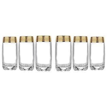 Gifts Plus 12 Oz Greek Key Highball Glasses Tumblers in Clear and Gold (Set of 6), , large
