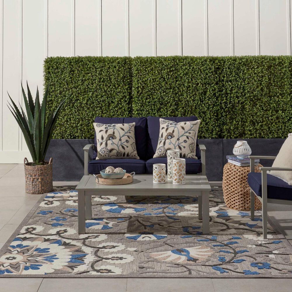 Nourison Aloha Floral 9&#39;6&quot; x 13&#39; Grey and Multicolor Indoor/Outdoor Area Rug, , large