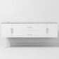 Lexora Home Geneva 72" Double Bathroom Vanity in Glossy White with 2 cm White Carrara Marble Top and Rectangular Sinks, , large