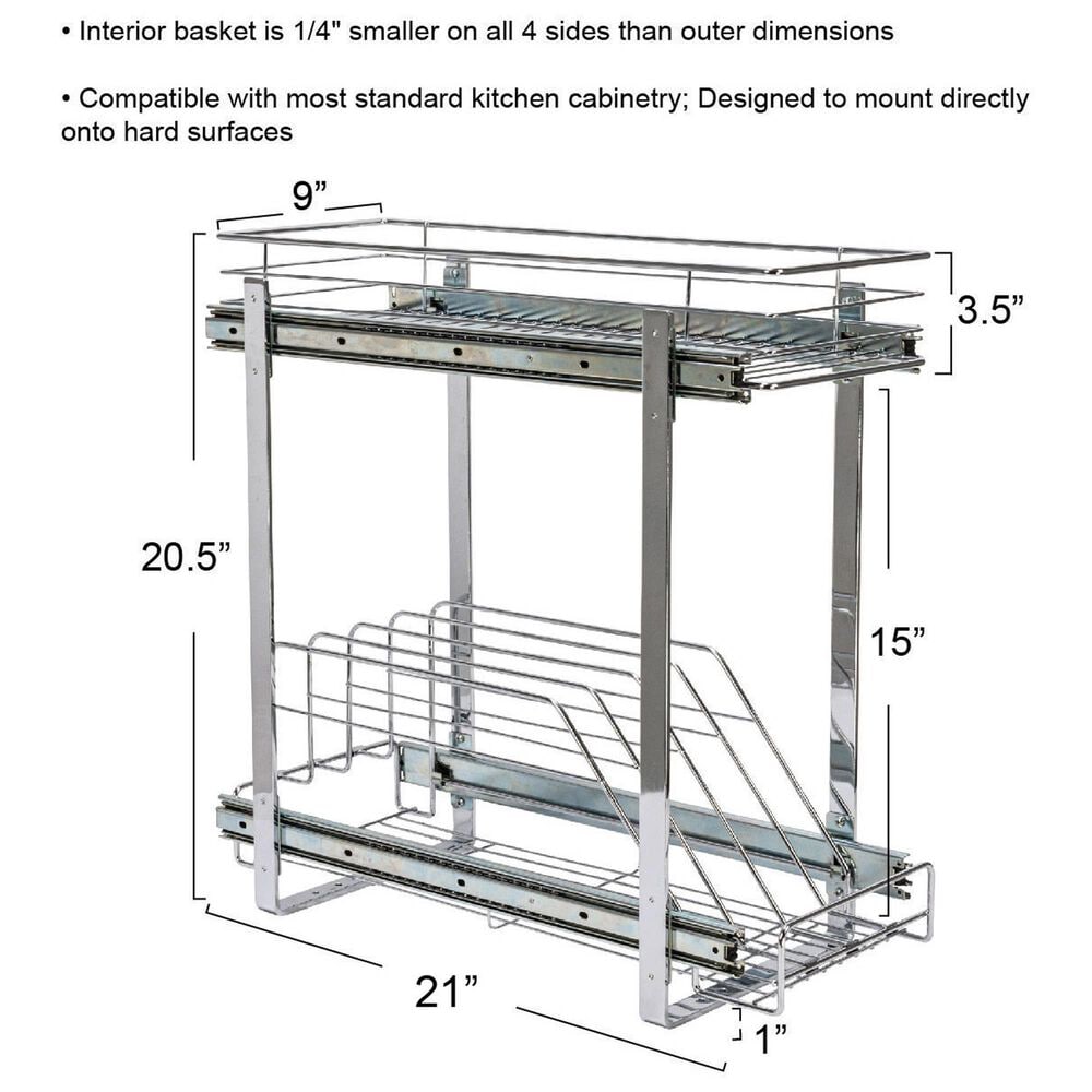 Household Essentials Glidez Multipurpose 2-Tier Pull-Out Organizer for Cookware and Bakeware in Chrome, , large