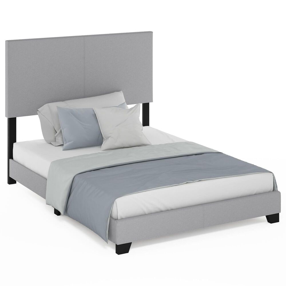 HOMLUX Pessac Full Fabric Upholstered Panel Bed Frame in Glacier, , large