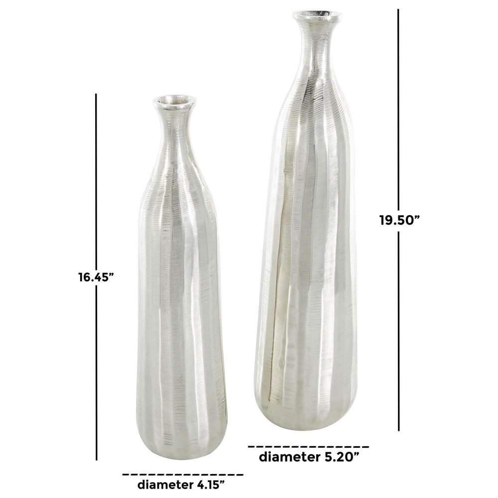 Maple and Jade 2-Piece Decorative Vase Set with Wavy Accents and Textured Ridges in Shiny Silver, , large