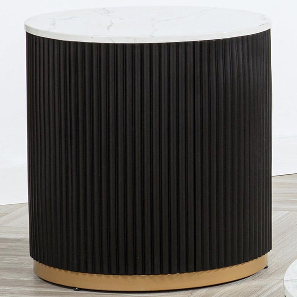 Crown Mark Kara End Table in in White Marble, Black and Gold, , large