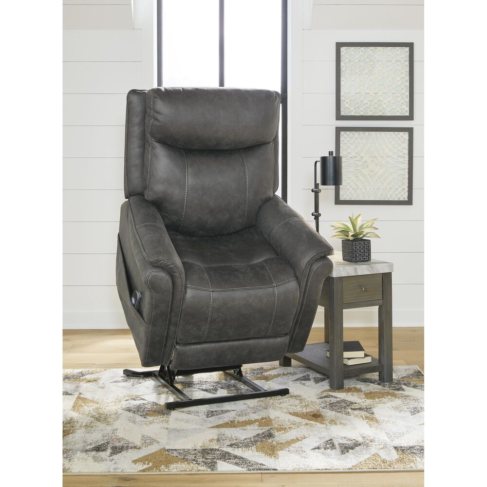 Signature Design by Ashley Lorreze Power Lift Recliner with Heat and Massage in Steel Nebraska