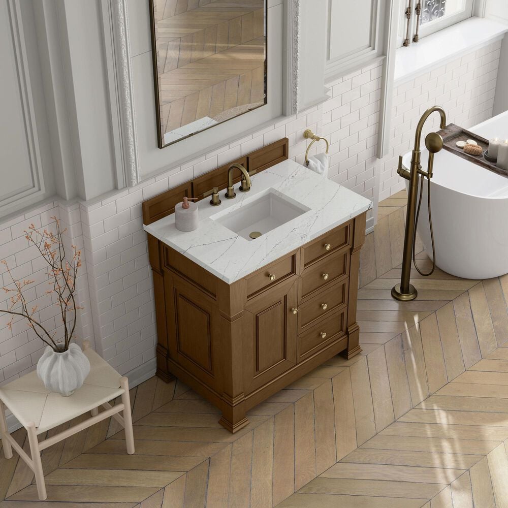 James Martin Vanities Brookfield 36&quot; Single Bathroom Vanity in Honey Oak with 3 cm Ethereal Noctis Quartz Top and Rectangular Sink, , large