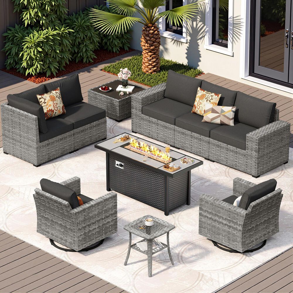HOMLUX 10-Piece Outdoor Patio Wicker Sectional Furniture Set in Dark Gray, , large