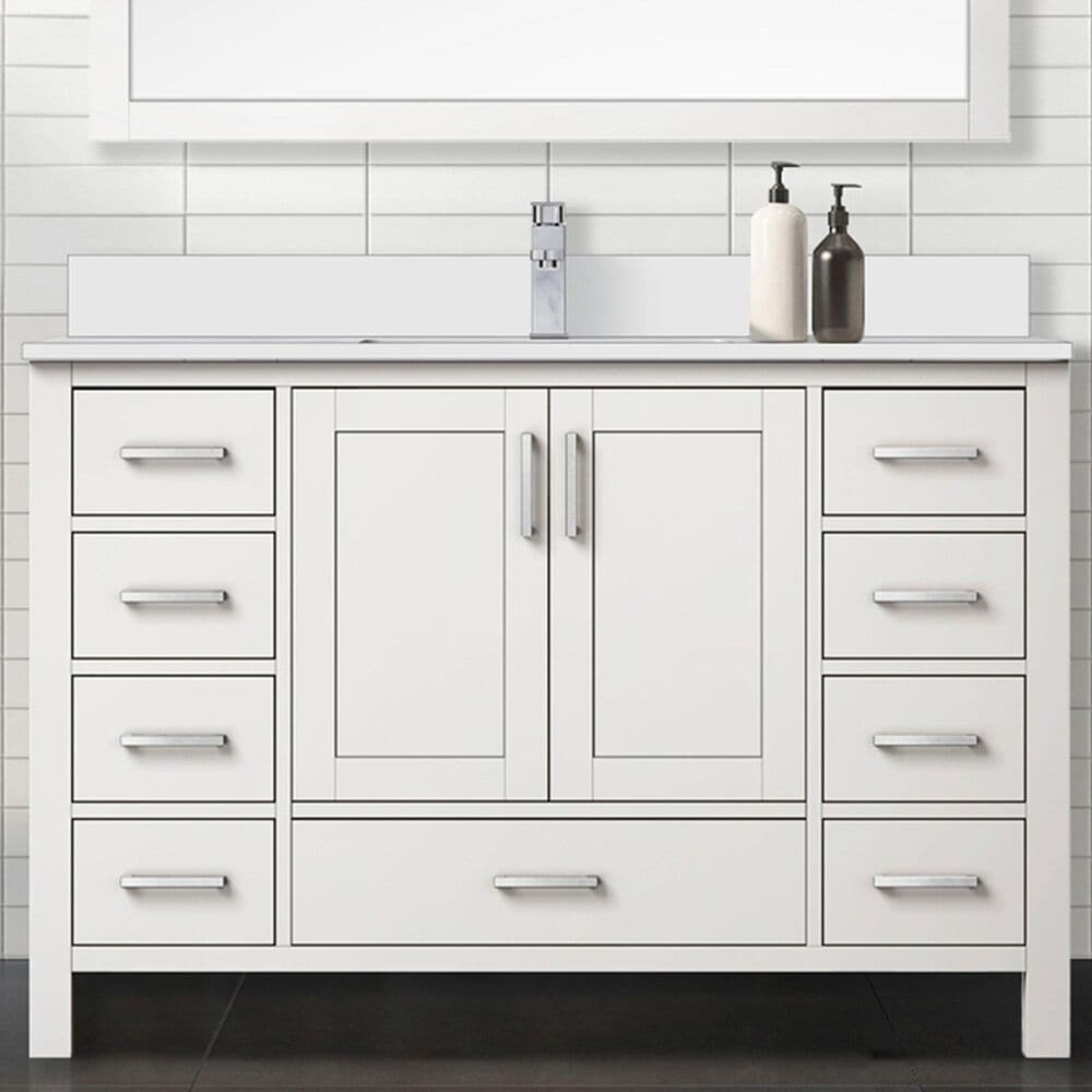 Lexora Home Jacques 48" Single Bathroom Vanity in White with 2 cm White Cultured Marble Top and Rectangular Sink, , large