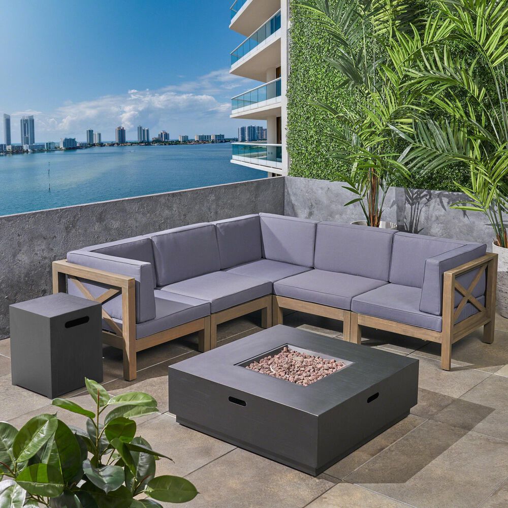 Noble House Culatra 7-Piece Patio Fire Pit Set in Gray, , large