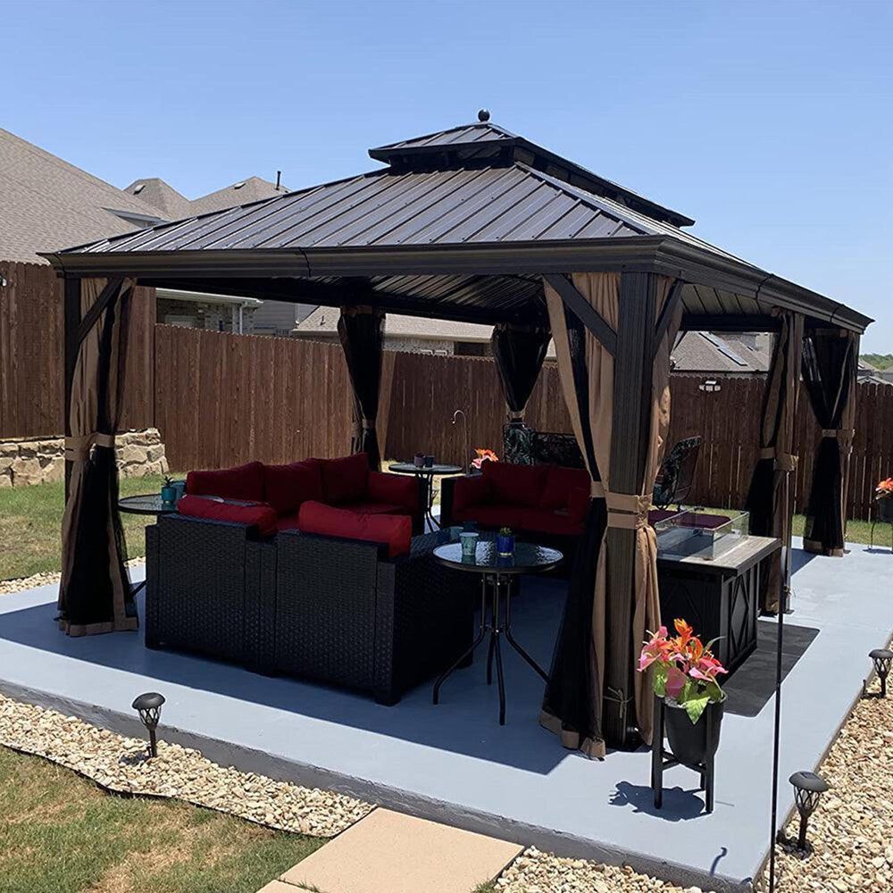 HOMLUX 12' x 20' Outdoor Hardtop Gazebo in Brown, , large