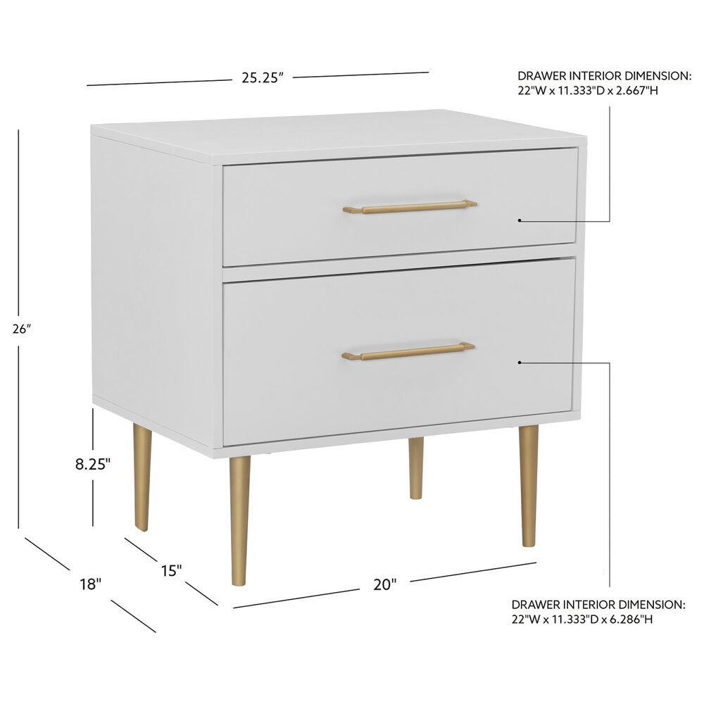 Linon Home Decor Gloria 2-Drawer Nightstand in White and Gold, , large