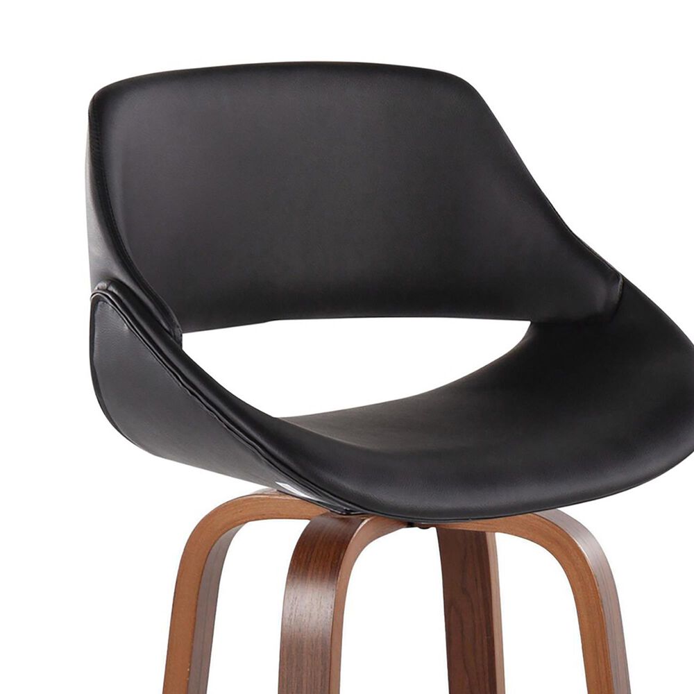 LumiSource Fabrico 30" Swivel Fixed-Height Bar Stool with Black Faux Leather Upholstery in Black and Walnut (Set of 2), , large