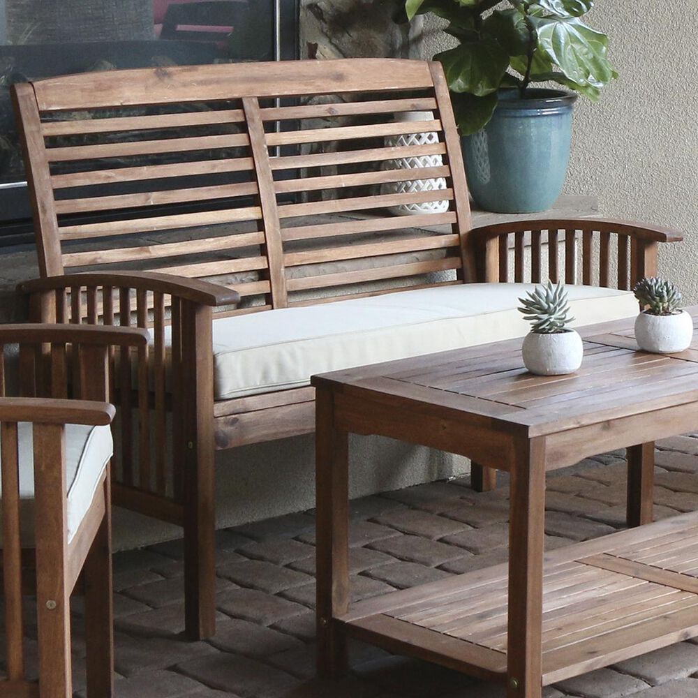 Walker Edison Sundowner Acacia Wood Patio Loveseat in Natural, , large