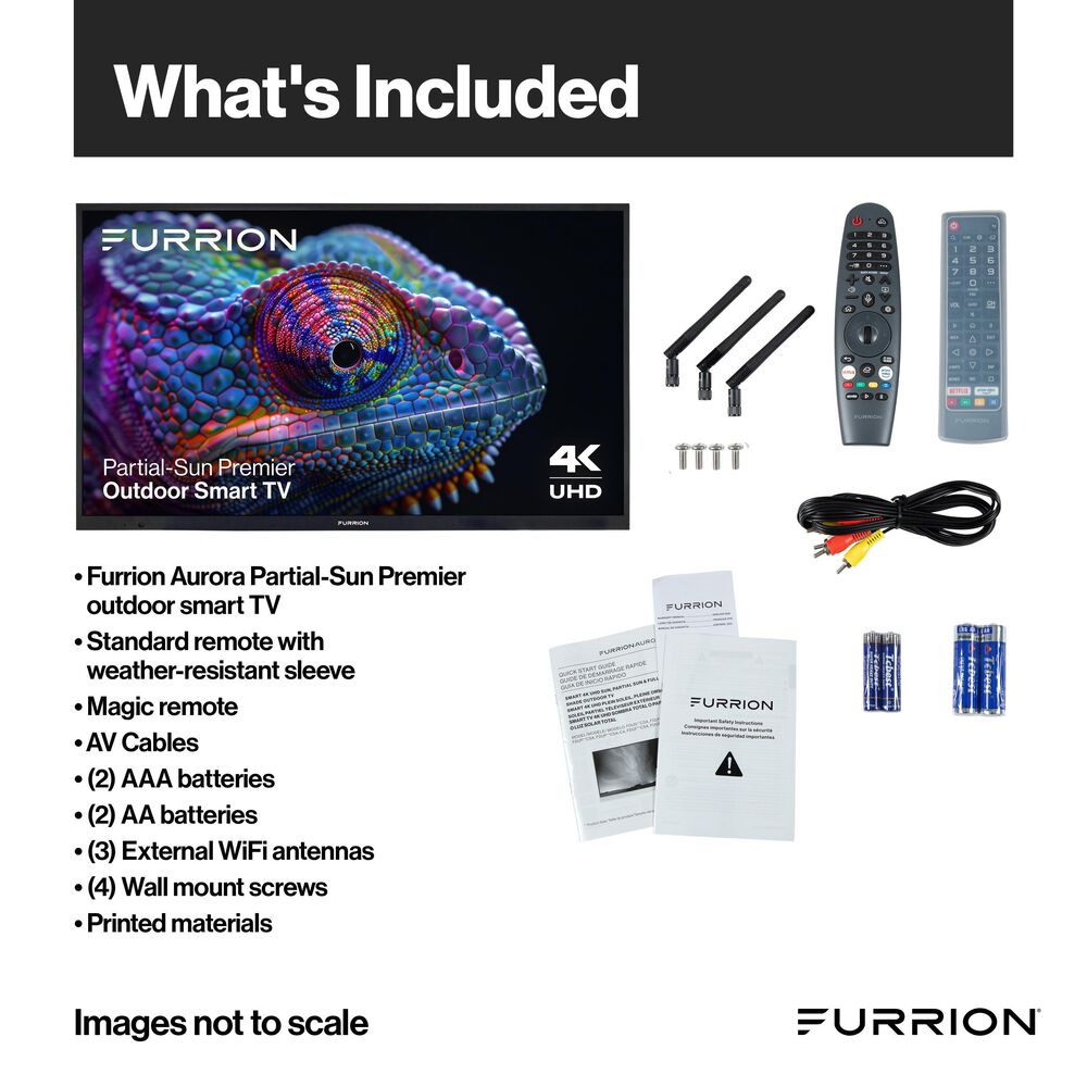 Furrion Aurora 55" Partial-Sun Premier 4K Outdoor Smart TV with 2.1 Outdoor Soundbar &amp; Wireless Subwoofer, , large