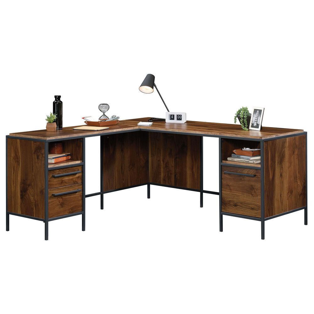Sauder Nova Loft LShaped Desk in Grand Walnut and Black Shop NFM