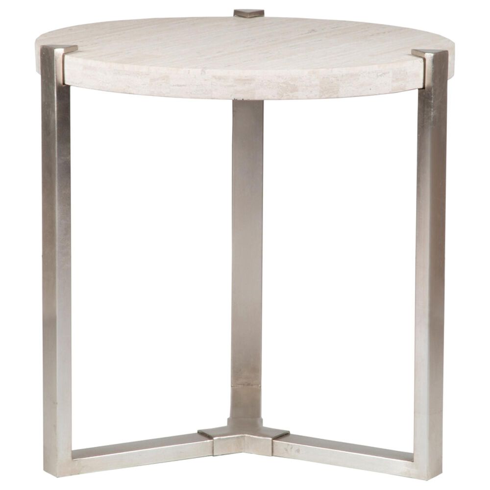 Artistica Metal Denizen End Table in White and Champagne Silver, , large