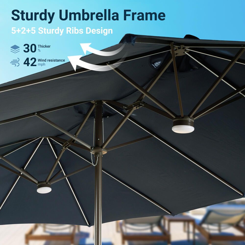 HOMLUX 2-Piece 14.5 ft Patio Umbrella and All-weather Square Rattan Coffee Table Outdoor Set in Dark Gray, , large
