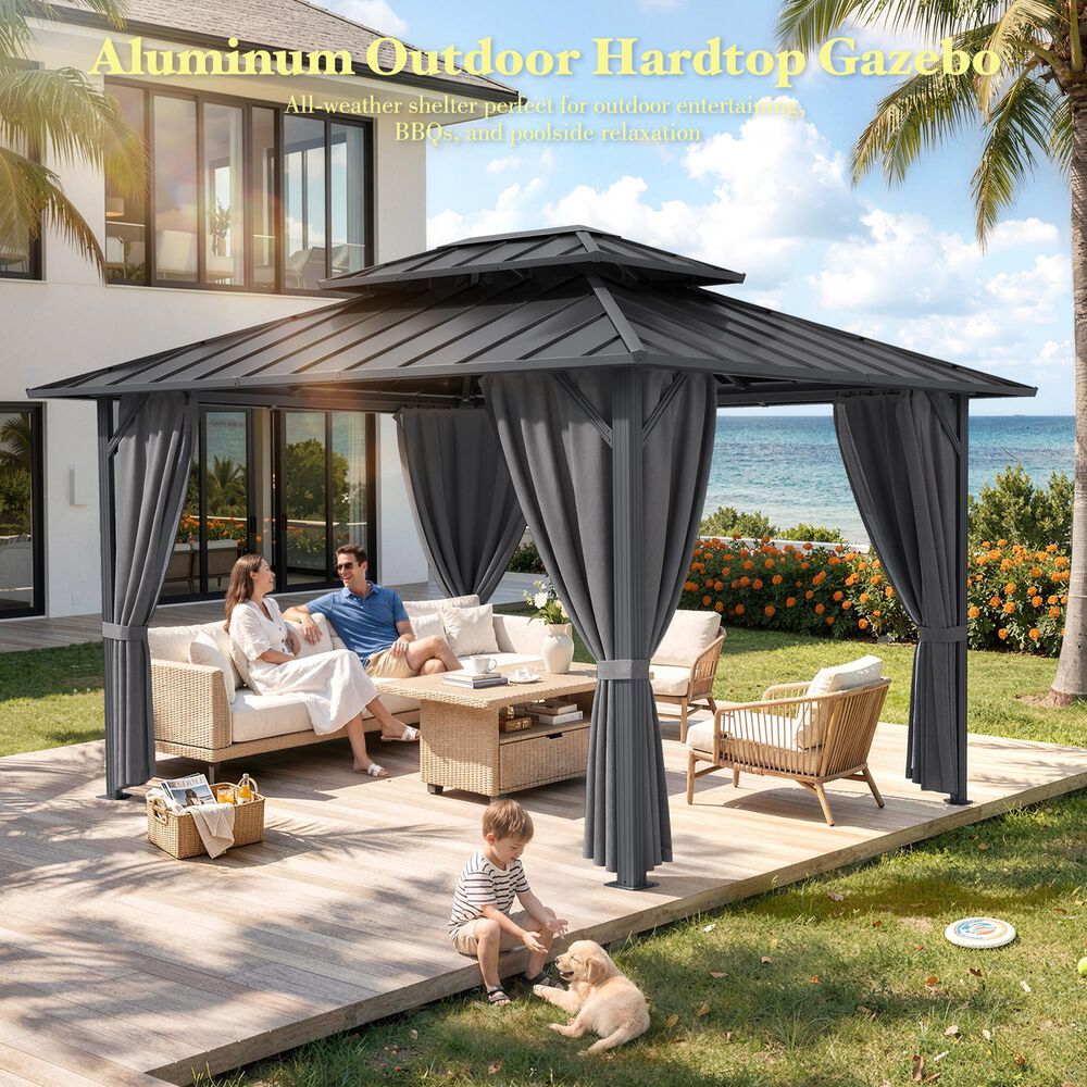 HOMLUX 10' x 12' Patio Hardtop Gazebo with Aluminum Posts in Dark Gray, , large