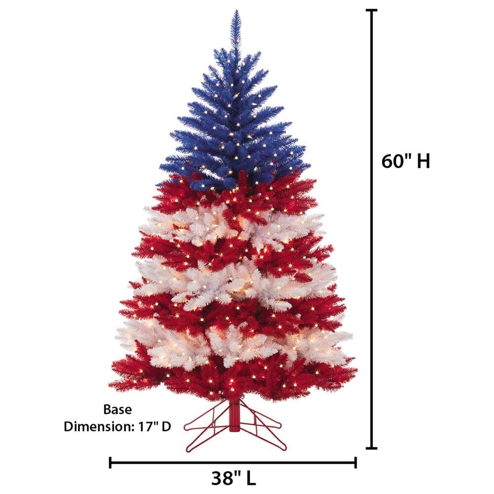 The Gerson Company 5&#39; Patriotic American Tree with White Light in Red, White and Blue, , large