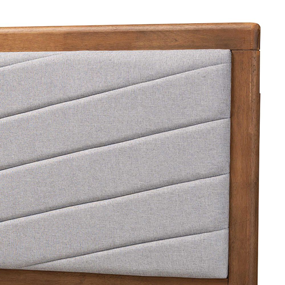 Baxton Studio Iden Queen Panel Headboard with Light Grey Fabric in Walnut Brown, , large