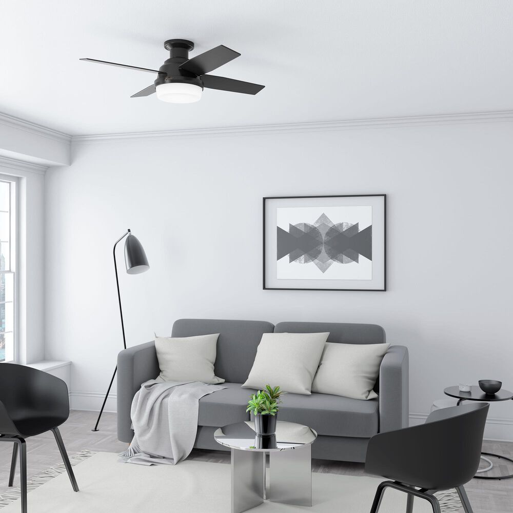 Hunter Dempsey Low Profile 44&quot; Ceiling Fan with LED Lights in Matte Black, , large