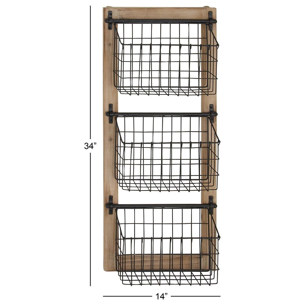 Maple and Jade 3-Slot Decorative Magazine Rack Holder with Suspended Baskets in Matte Black and Brown, , large