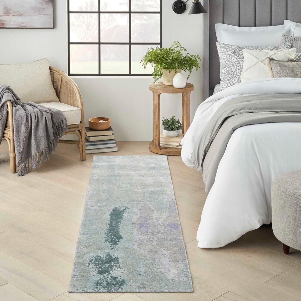 Nourison Silk Shadows 2&#39;3&quot; x 8&#39; Blue and Green Runner, , large