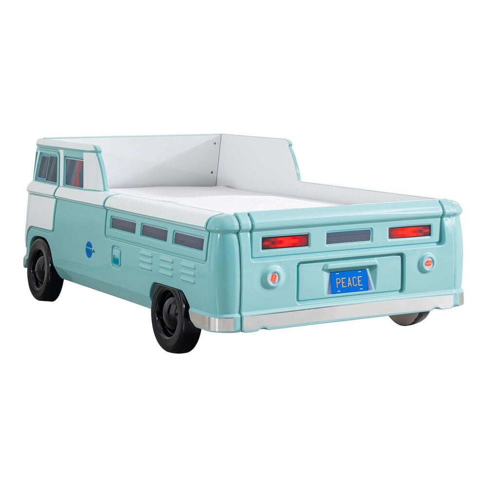 Furniture of America Peace Bus Twin Bed in Teal with LED Lights and Sound Effects, , large