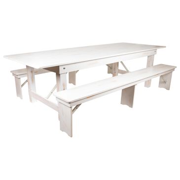 Flash Furniture Hercules 3-Piece 9" Rectangular Folding Table and Two Bench Set in White, , large