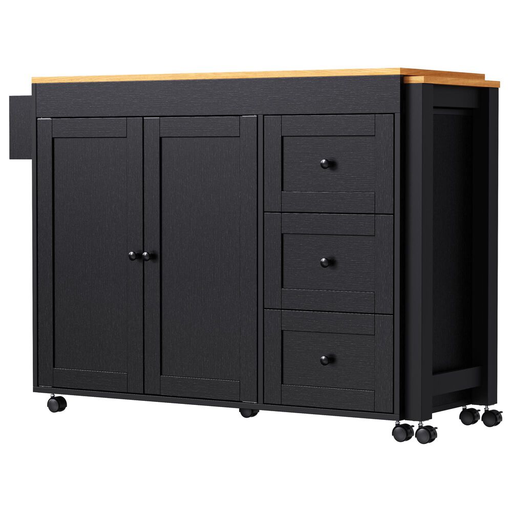HOMLUX 74.8" Kitchen Island with Extendable Dining Table in Black and Natural, , large