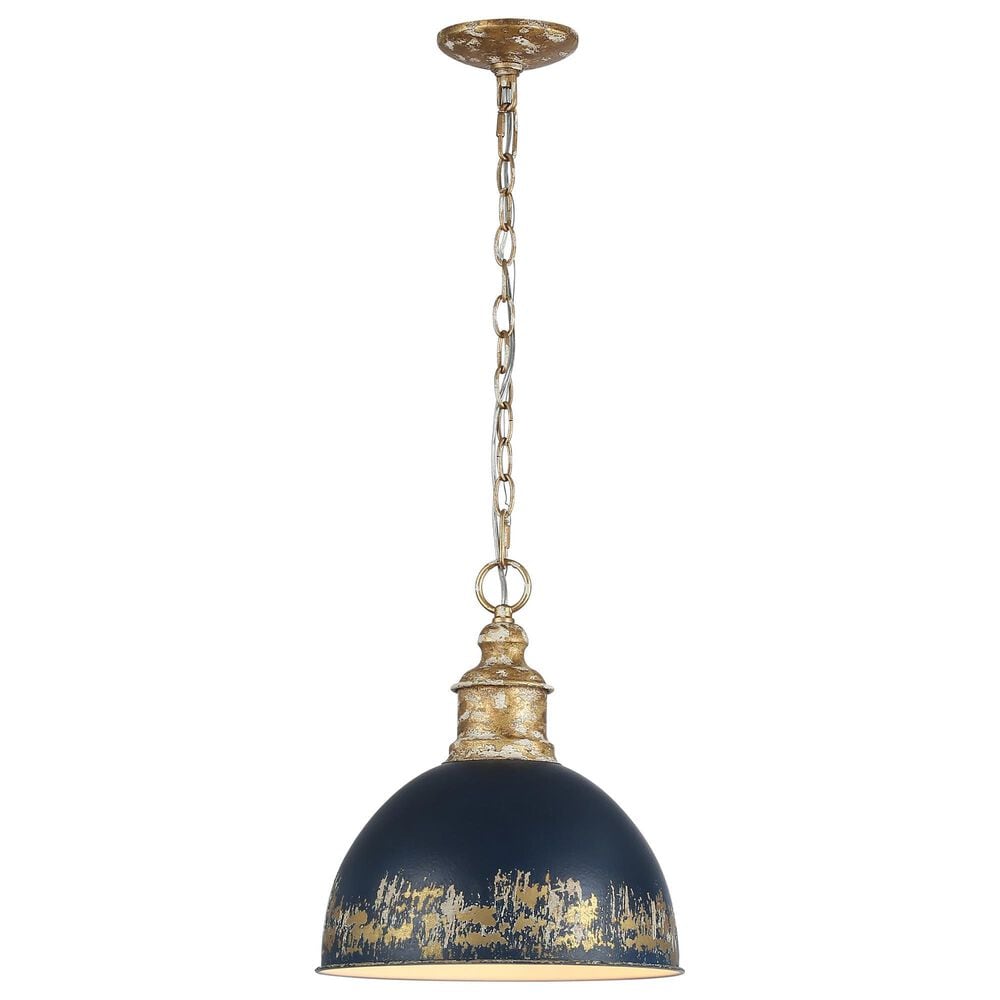 Golden Lighting Alison 1-Light Pendant with Antique Matte Navy Shade in Vintage Gold, , large