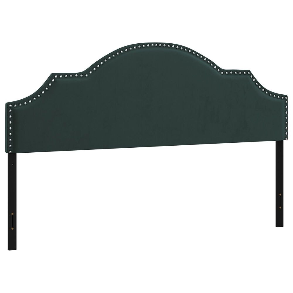 The Monday Company Cynthia Upholstered King Adjustable Headboard with Nickel Nail Heads in Green Velvet, , large