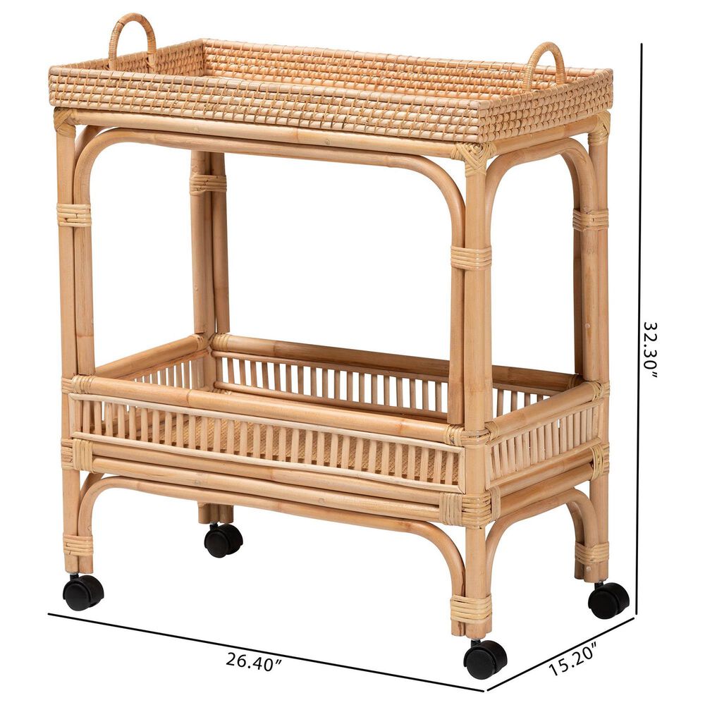 Baxton Studio Lombok Rattan Wine Cart in Natural Brown, , large