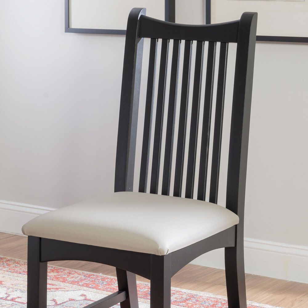 Linon Home Decor Bonnie Side Chair with Light Grey Faux Leather Cushion in Black (Set of 2), , large
